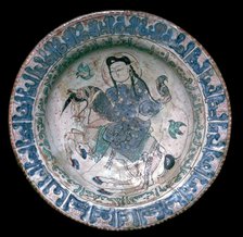 Iranian plate showing a horseman with a falcon, 13th century. Artist: Unknown