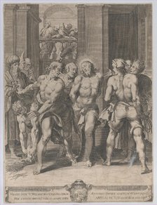 The Flagellation of Christ, with floggers on either side and figures watching from a balco..., 1593. Creator: Aegidius Sadeler II.