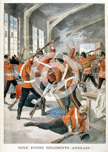 Brawl between British army regiments, 1901. Artist: Unknown
