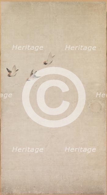 Puppies, Sparrows and Chrysanthemums, 1754-1799. Creator: Nagasawa Rosetsu (Japanese, 1754-1799).