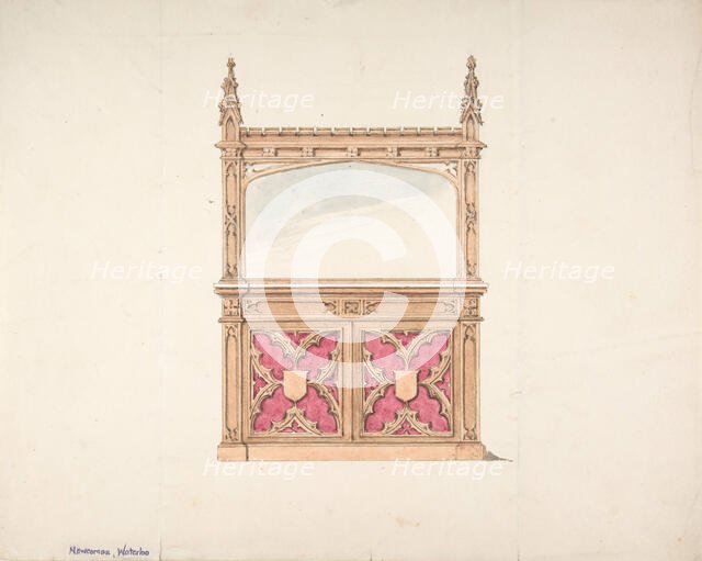 Design for Gothic Style Cabinet with Mirror, early 19th century. Creator: Anon.