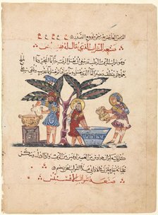 Three physicians preparing medicine, from an Arabic translation of the Materia Medica of Dioscorides Creator: Abdallah ibn al-Fadl (Iraq).