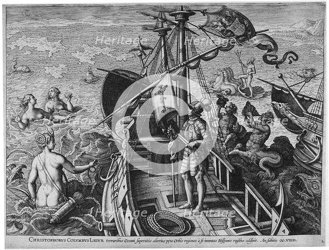 Christophorus Columbus Ligur (Americae Retectio), 1591. Artist: Galle, Philipp (1537-1612)