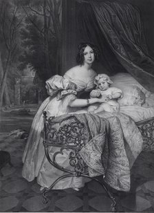 Portrait of Maria Irineevna Buteneva, née Chreptowicz (1811-1890) with Daughter Maria (1835-1905), 1 Artist: Noël, Léon (1807-1884)