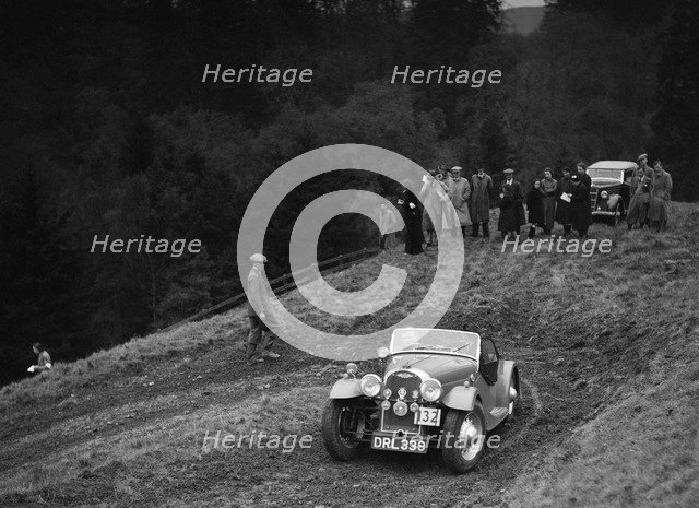 Morgan 4/4 of RD Harris competing in the MCC Edinburgh Trial, Roxburghshire, Scotland, 1938. Artist: Bill Brunell.