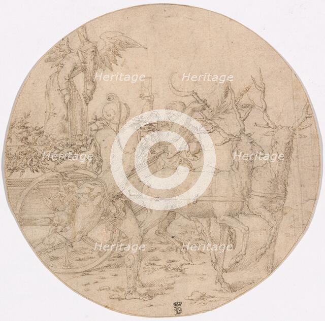 The Triumph of Time (recto); Sketch of a Stag (verso), c.1517. Creators: Unknown, Dirck Vellert.