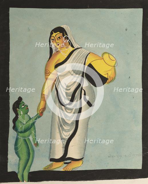 Yasoda Taking the Infant Krishna for a Walk, 1800s. Creator: Unknown.