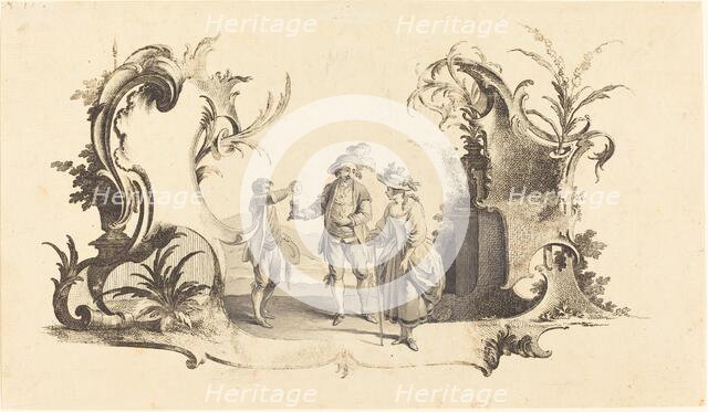 Cartouche Moderne with a Young Couple Being Served Wine. Creator: Johann Esaias Nilson.