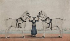 A Syce (Groom) Holding Two Carriage Horses, ca. 1845. Creator: attributed to Shaikh Muhammad Amir of Karraya.