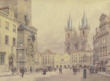View of the Church of Our Lady before Týn and the Marian Column in Prague's Old Town Square. Creator: Rudolf von Alt.
