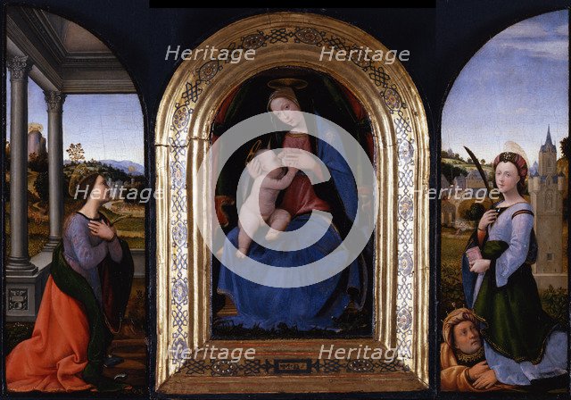 Enthroned Maria lactans with Saints Catherine of Alexandria and Barbara and her father Dioscurus, 15 Artist: Albertinelli, Mariotto (1474-1515)