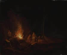 Fishermen lighting a campfire, 1810. Creator: Alexander Lauréus.