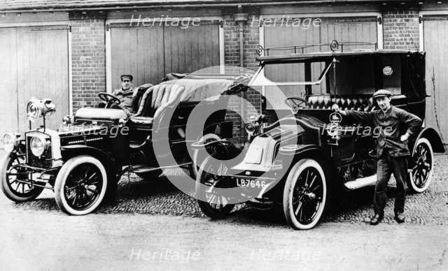 Chauffeurs with a 1906 Daimler and Renault, c1906. Artist: Unknown
