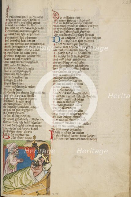 Isaiah before the Sick King Hezekiah; Weltchronik, about 1400-1410. Creator: Unknown.