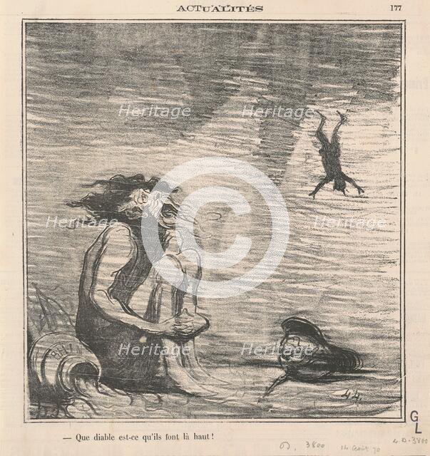 Que diable est-ce qu'ils font la-haut!, 19th century. Creator: Honore Daumier.