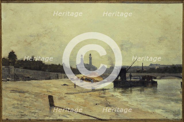 Pont de l'Alma (Alma Bridge) and the old Trocadero seen from the Quai d'Orsay, c1880. Creator: Rene Billotte.