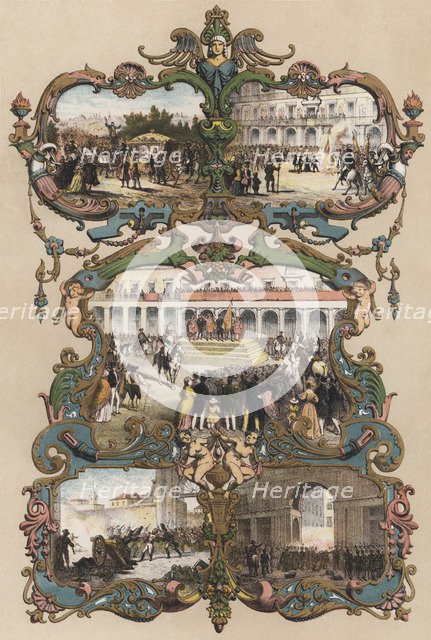 Representative scenes of acts that led to the uprising of May 2, 1808, engraving, 1870.