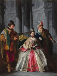 Three Figures Dressed for a Masquerade, c. 1740s. Creator: Louis-Joseph Le Lorrain.