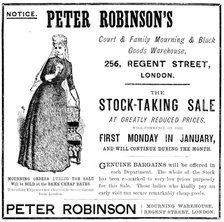 Advertisement for Peter Robinson’s, 1890. Creator: Unknown.
