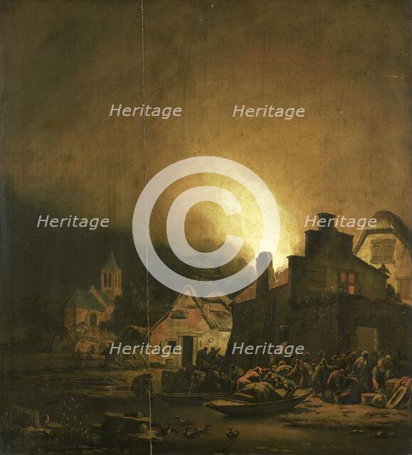 Fire by night in a Village, 1650-1685. Creator: Adam Colonia.