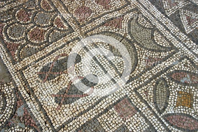 Mosaic floor, ruins of the Basilica of Ayia Trias, Famagusta, North Cyprus.