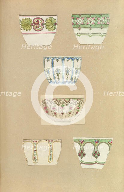 Six Designs for Decorated Cups, 1845-55. Creator: Alfred Crowquill.