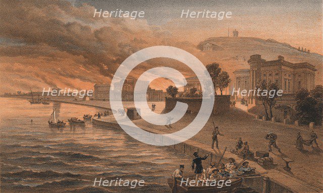 'Burning of the Government Buildings at Kertch, 9th June 1855', 1856. Artist: Thomas Picken.