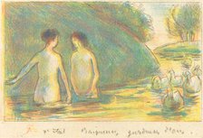 Baigneuses, gardeuses d'oies (Bathers Tending Geese), c. 1895. Creator: Camille Pissarro.