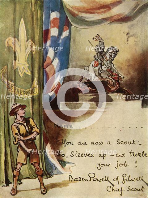 Design for Scouts Enrolment Card, (1944).  Creator: Robert Baden-Powell.
