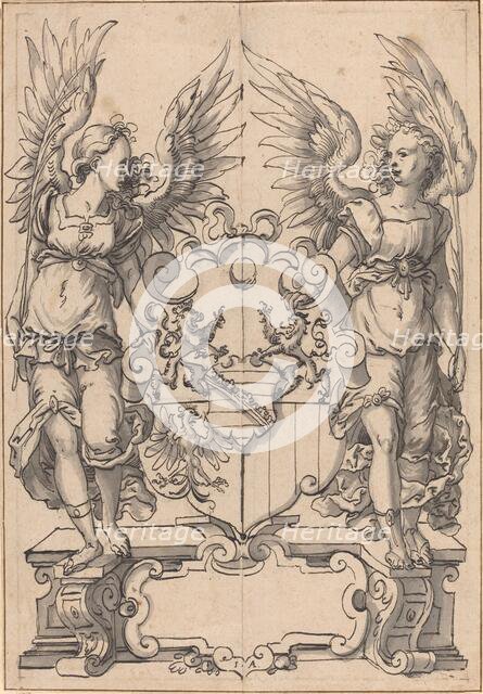 Two Angels Holding a Coat of Arms. Creator: Jost Ammon.