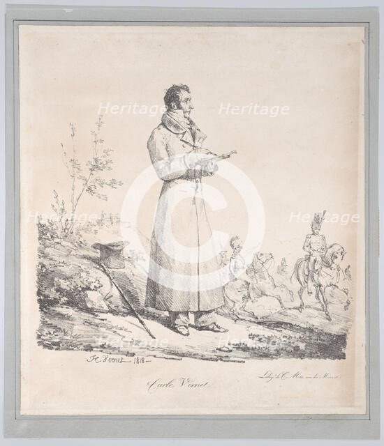 Portrait of Carle Vernet Sketching, 1816. Creator: Émile Jean-Horace Vernet.