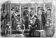 Serving out porter on a troop-ship, 1878. Artist: Unknown