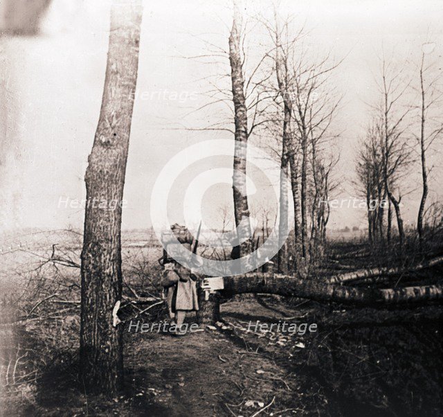 Soldier with pack on his back, c1914-c1918. Artist: Unknown.