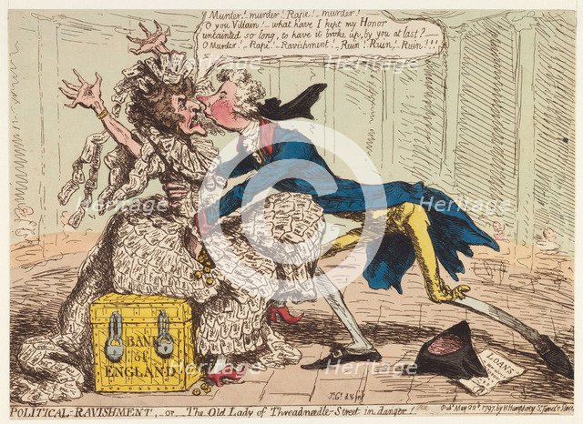 Political Ravishment, or the Old Lady of Threadneedle Street in Danger!, 1797. Artist: Gillray, James (1757-1815)