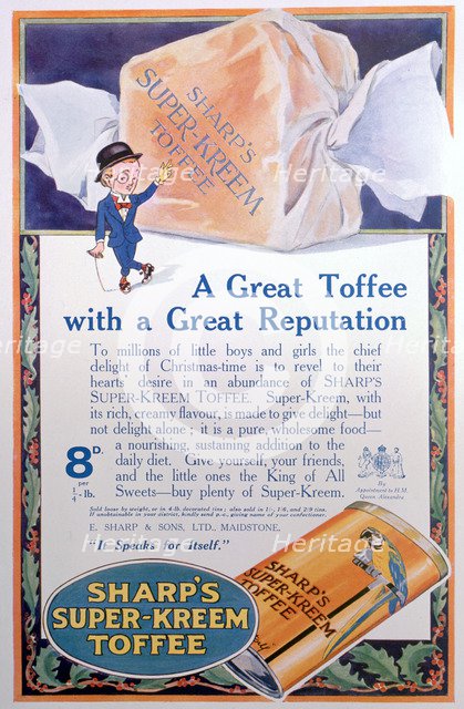 Advert for Sharp's Super-Kreem Toffee, 1922. Artist: Unknown