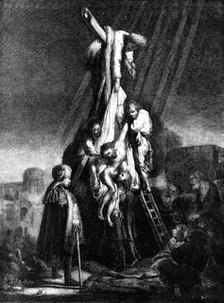 "The Descent From The Cross," etching by Rembrandt, 1870. Creator: Unknown.