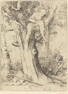 Landscape with a Boy in a Tree (Paysage avec un garcon gimpe sur un arbre dite "Le denicher d'oiseau Creator: Alphonse Legros.