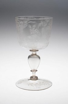 Goblet with Peasant Dancers and Musicians, Netherlands, Late 17th century. Creator: Probably engraved by Willem Mooleyser.