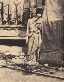 Vierge à l'enfant sculptée par Geoffroy-Dechaume, chantier de la cathédrale Notre-Dame..., c. 1854. Creator: Auguste Mestral.