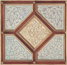 Design for a coffered ceiling with alternative decorative patterns, 1840-97. Creators: Jules-Edmond-Charles Lachaise, Eugène-Pierre Gourdet.