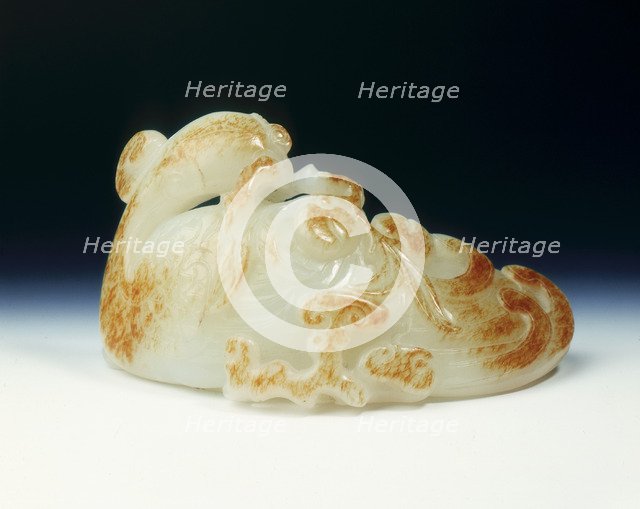 Jade phoenix with peach spray and fungus, Qing dynasty, China, probably first half of 18th century. Artist: Unknown