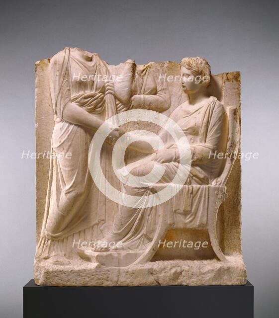 Grave Naiskos of a Seated Woman with Two Standing Women, about 340 BC. Creator: Unknown.