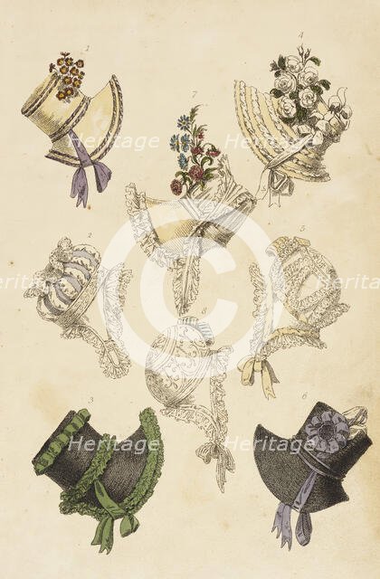 Fashion Plate (Parisian Head Dresses), 1817. Creator: Rudolph Ackermann.