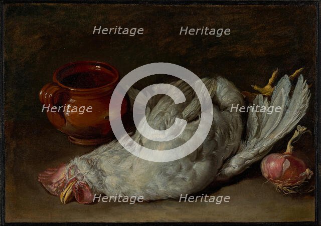Still Life with Hen and Onion, about 1750-1760. Creator: Giacomo Ceruti.