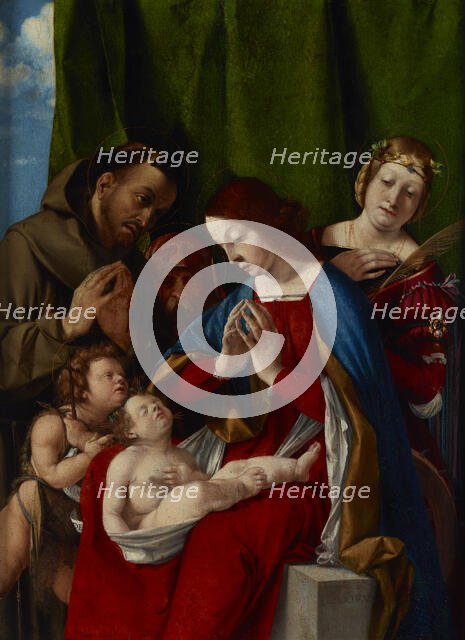 Madonna and Child with the Saints John the Baptist, Francis of Assisi, Joseph (?)..., c1508. Creator: Lorenzo Lotto.