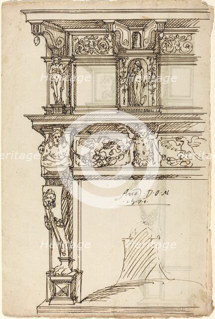 Palatial Mantelpiece with Mercury and Hope [recto], 1571. Creator: Unknown.