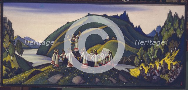 Stage design for the ballet The Rite of Spring (Le Sacre du Printemps) by I. Stravinsky, 1945. Artist: Roerich, Nicholas (1874-1947)