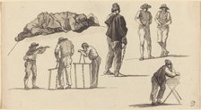 Figure Studies, Including One Man Sleeping on the Ground and Two Men Sawing. Creator: Claude-Joseph Vernet.