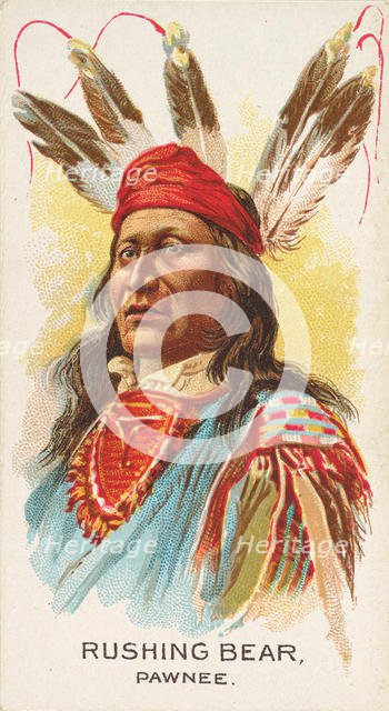 Rushing Bear, Pawnee, from the American Indian Chiefs series (N2) for Allen & Ginter Cigar..., 1888. Creator: Allen & Ginter.