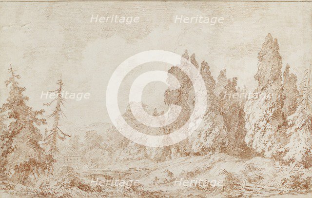 Landscape with a Bridge, c1760. Artist: Jean-Honore Fragonard.